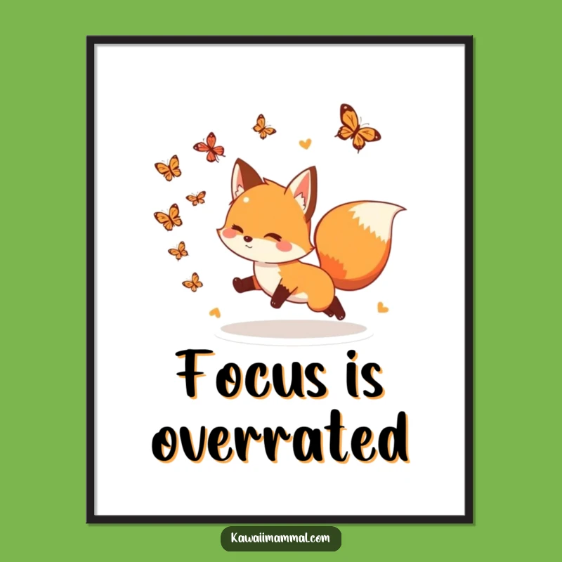 Funny Fox Butterfly Poster: Playful Fox Art, Perfect Funny Gift Wall Decor