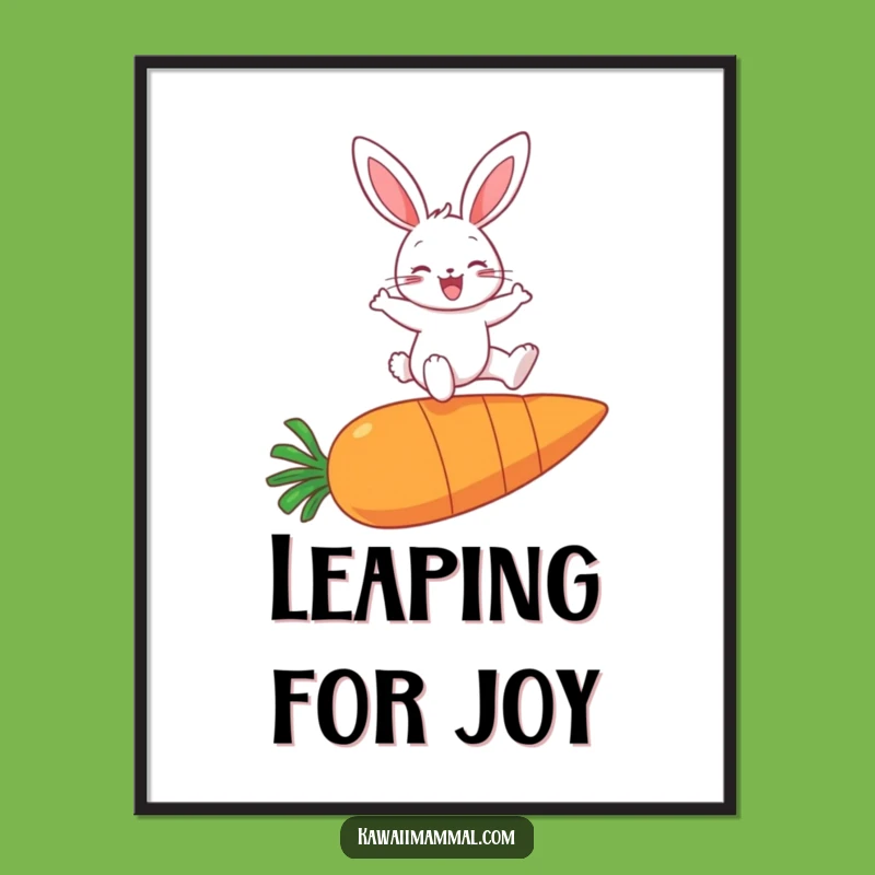 Funny Bunny Carrot Leap Poster: Brighten your walls with this whimsical, cheerful artwork!
