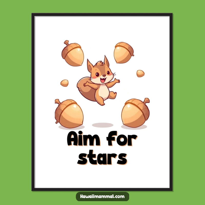 Funny Energetic Squirrel Poster: Sparkling Acorn Art for Vibrant Decor