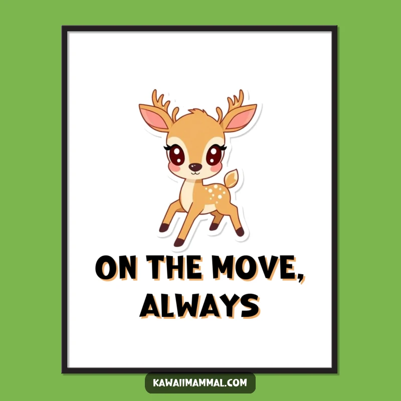 Funny Kawaii Deer Prancing Poster: Adorable Wall Art for a Cheerful Space