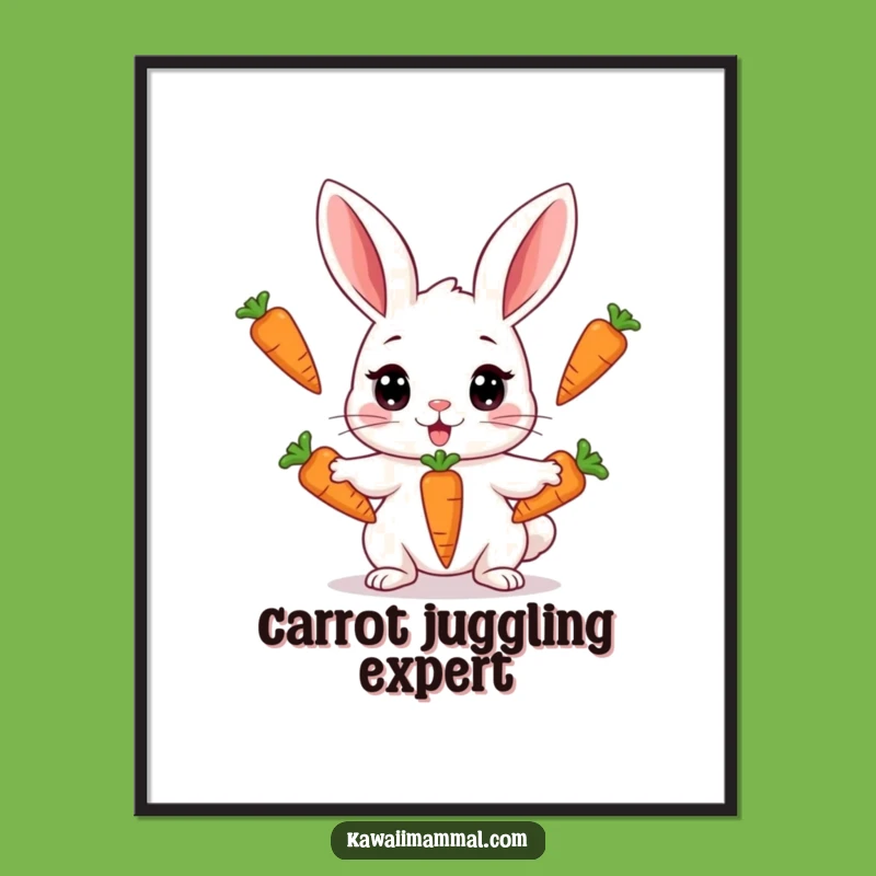 Funny Kawaii Rabbit Juggling Poster - Adorable Carrot Acrobat Wall Art Gift