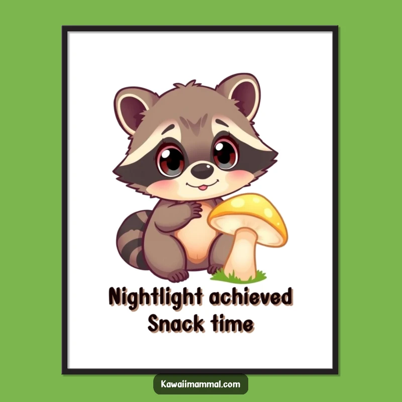 Funny Raccoon Mushroom Poster: Enchanting Raccoon Art, Perfect Funny Gift Wall Decor