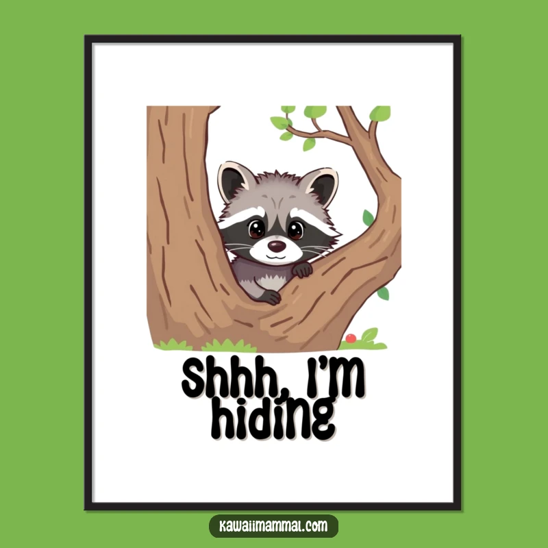 Funny Raccoon Peeking Poster: Curious Wall Art for a Playful, Mysterious Space