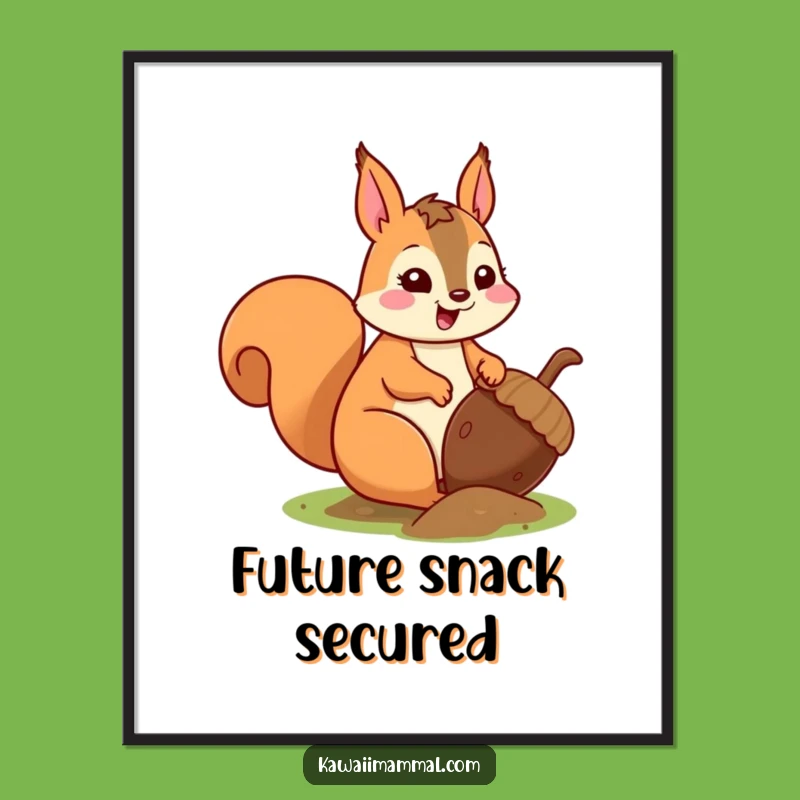 Funny Kawaii Squirrel Acorn Poster: Whimsical Wall Art for a Cheerful Room