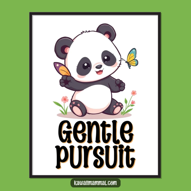 Funny Kawaii Panda Tag Poster - Cute Butterfly Art Print - Gift