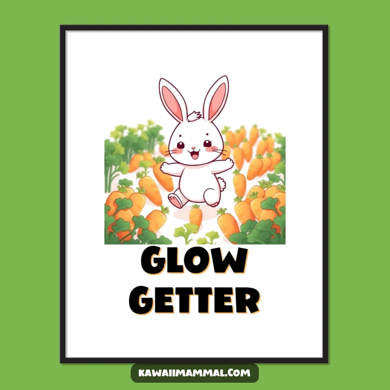 Funny Cheerful Rabbit Poster: Glowing Carrot Field Art for Whimsical Decor