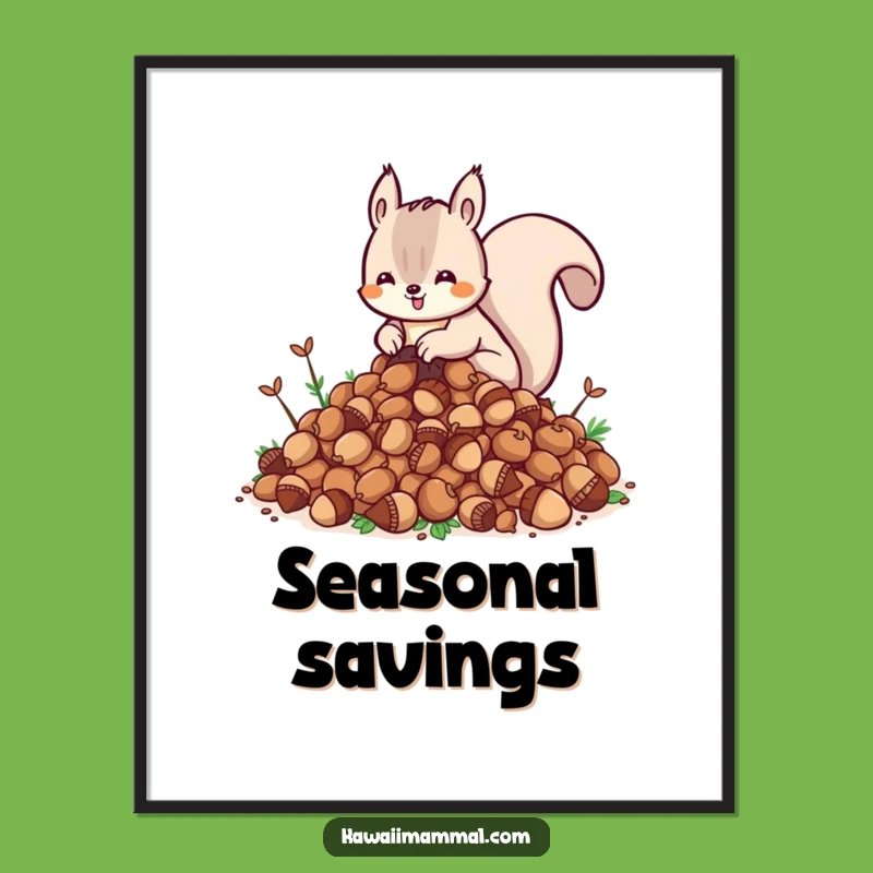 Funny Kawaii Squirrel Poster - Cute Acorn Art Print - Gift for Animal Lovers