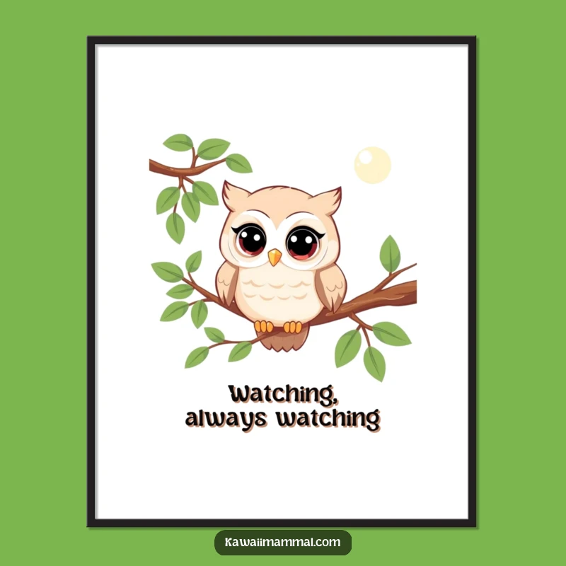 Funny Kawaii Owl Art Print: Observant Character Wall Decor for a Whimsical Space