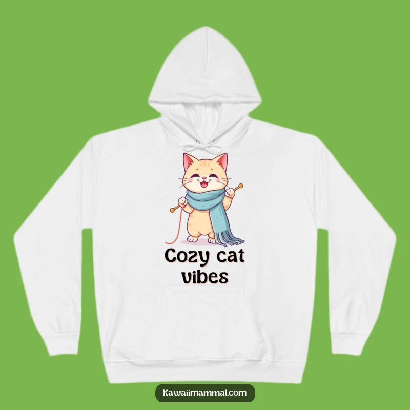 Funny Kawaii Cat Knitting Hoodie - Cozy Feline Crafter Warm Apparel Gift