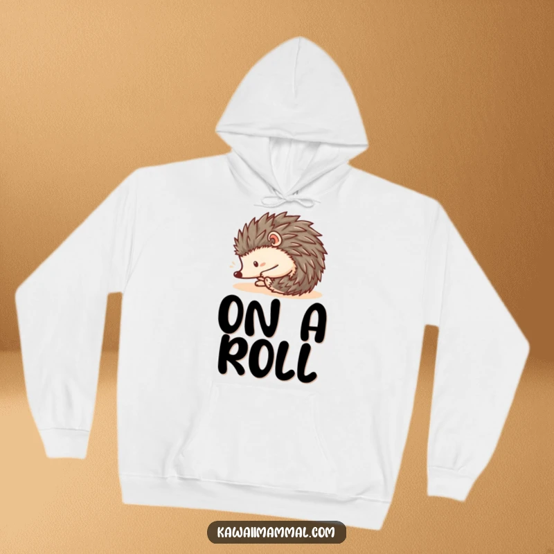Funny Kawaii Hedgehog Hoodie: A cute hedgehog in a perfect ball shape rolls downhill, looking hilariously determined.