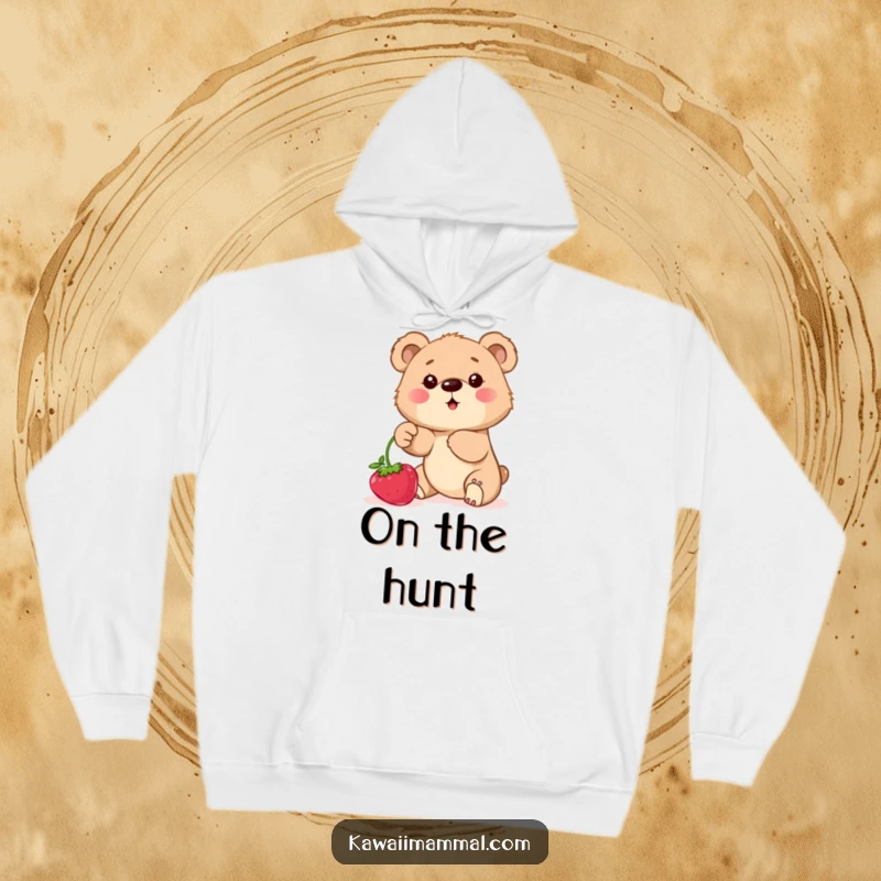 Funny Hoodie featuring a determined bear cub reaching for berries, offering cozy comfort and sweet humor.