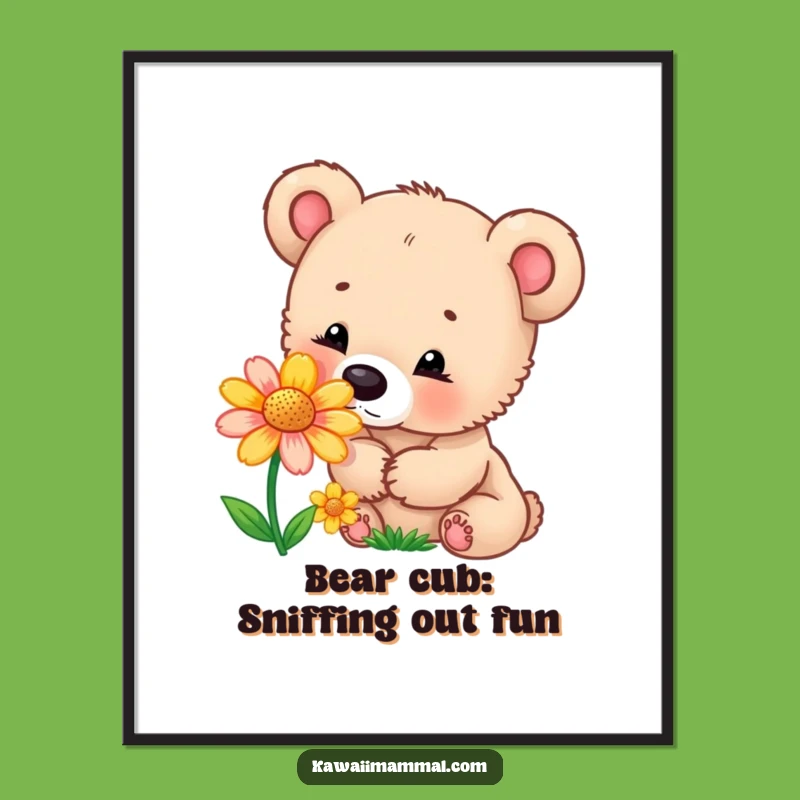 Free Printable Bear Cub Wall Art: Curious Sniffer, Downloadable DIY Decor