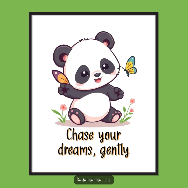 Free Printable Kawaii Panda Art - Funny Butterfly Chase Decor Downloadable