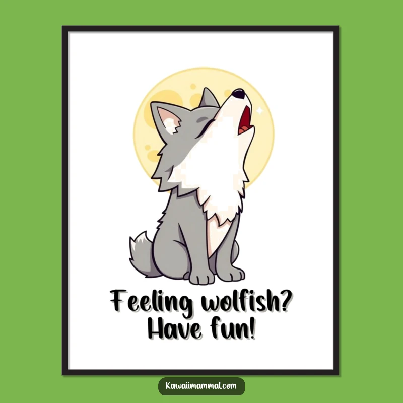 Free Printable Wall Art: Proud Wolf Howling, Moon, Funny Decor