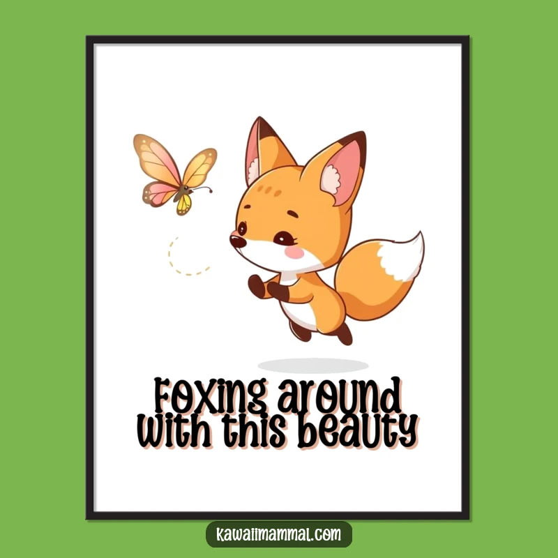 Free Printable Wall Art: Funny Fox Butterfly Chase, Humorous Downloadable Art Gift
