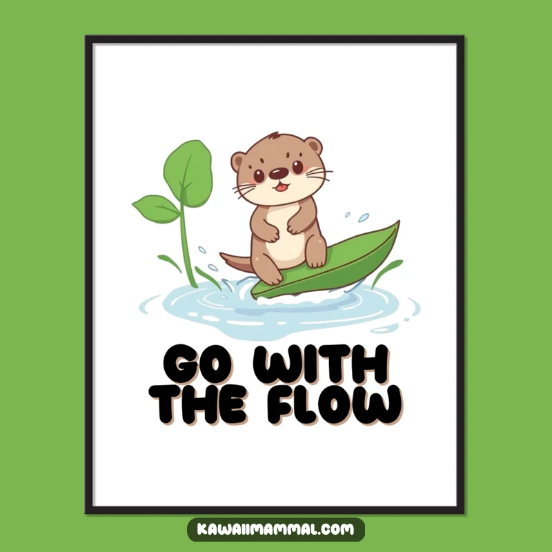 Free Printable Kawaii Otter Art - Funny Surfer Puddle Decor Downloadable