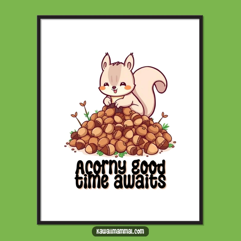 Free Printable Kawaii Squirrel Art - Funny Acorn Hoarder Wall Decor Downloadable