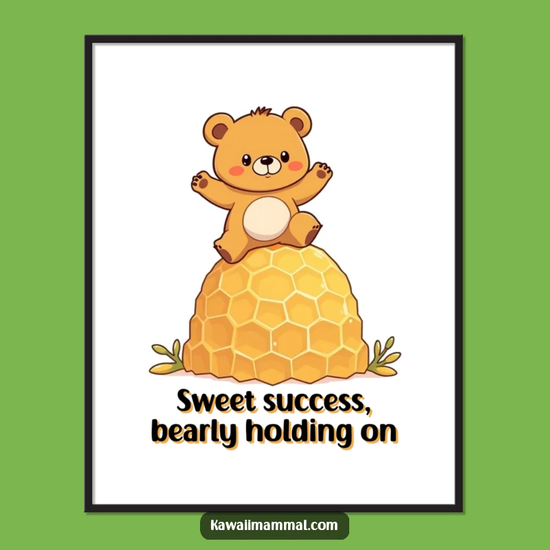 Free Printable Wall Art: Funny Bear Honeycomb - Balancing Act, Downloadable Decor