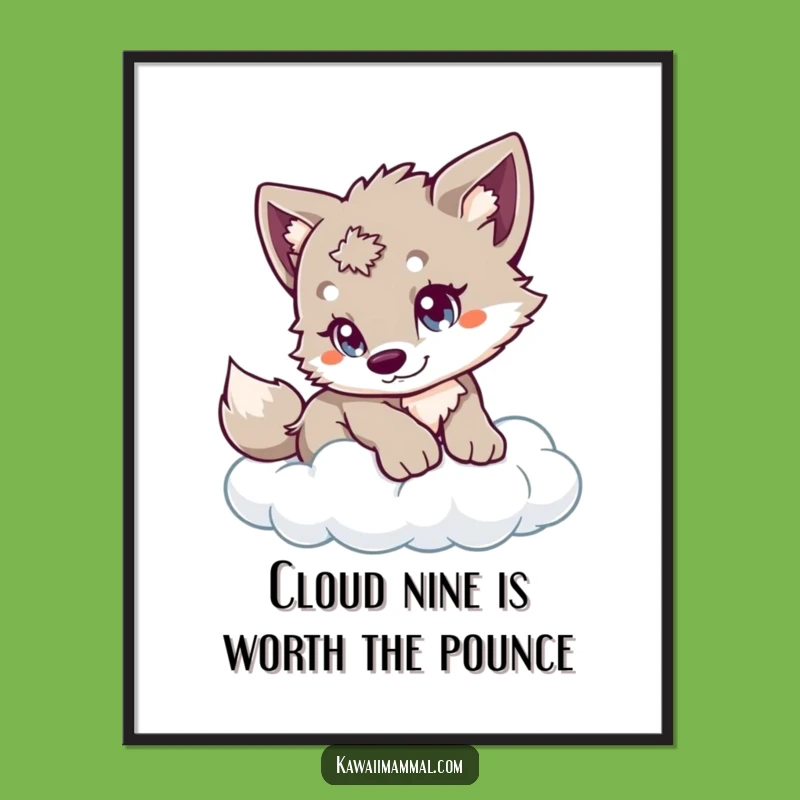 Free Printable Wall Art: Playful Wolf Cub Cloud Pounce Funny Decor