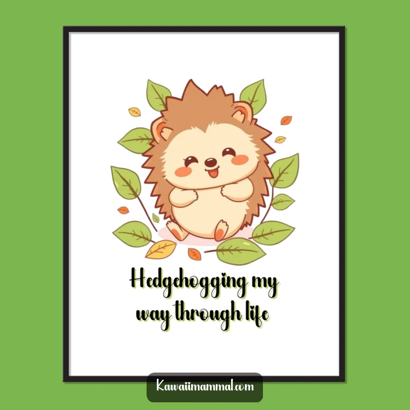 Free Printable Wall Art: Rolling Hedgehog Kawaii Decor, Funny Downloadable Decor