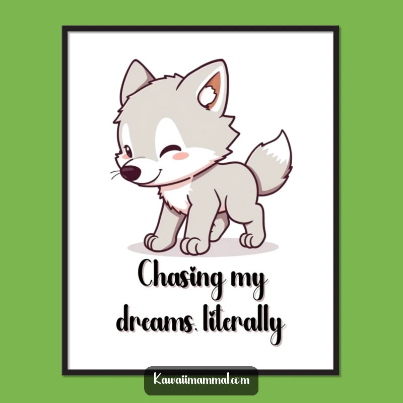 Free Printable Wall Art: Wolf Pup Kawaii Decor, Funny Downloadable Art Piece