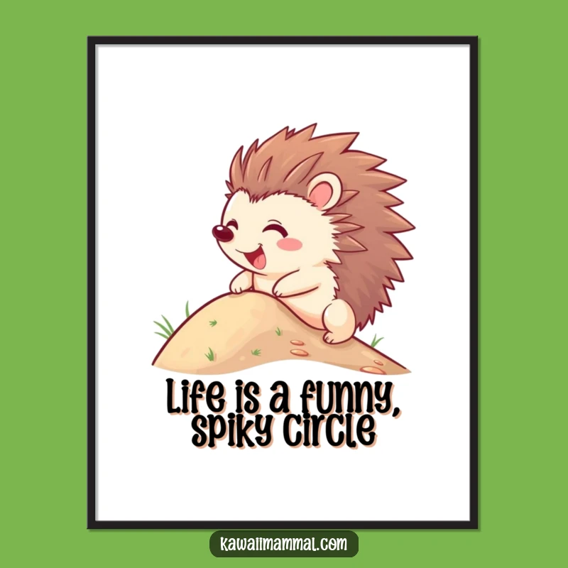 Free Printable Wall Art: Joyful Hedgehog Rolling Downhill Funny Downloadable Decor