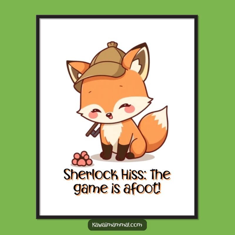 Funny Free Printable Wall Art: Detective Fox Sniffing Paw Print Art