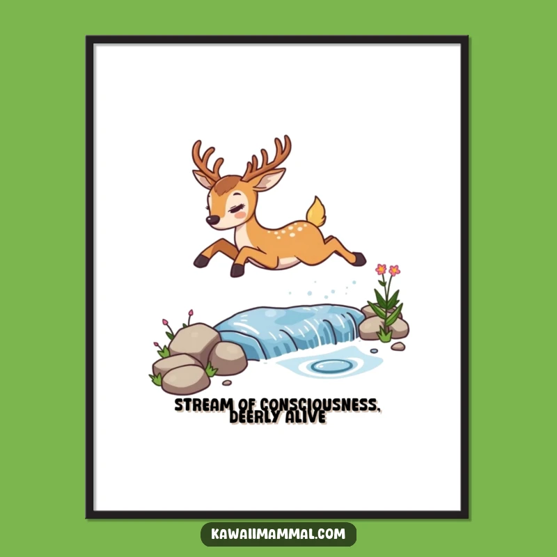 Funny Free Printable Deer Wall Art: Leaping Over Stream, Downloadable Nature Humor