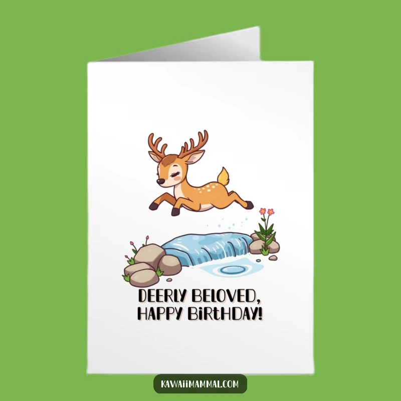 Free Printable Birthday Card: Funny Deer Leaping into Fun, Downloadable Gift