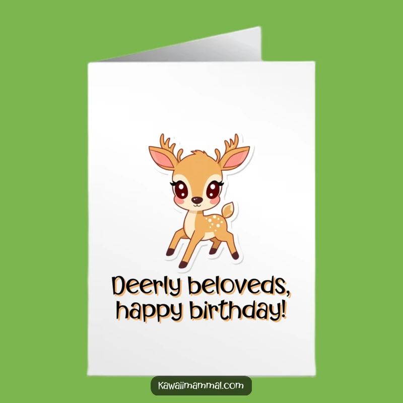 Free Printable Birthday Card: Kawaii Prancing Deer for a Joyful Celebration