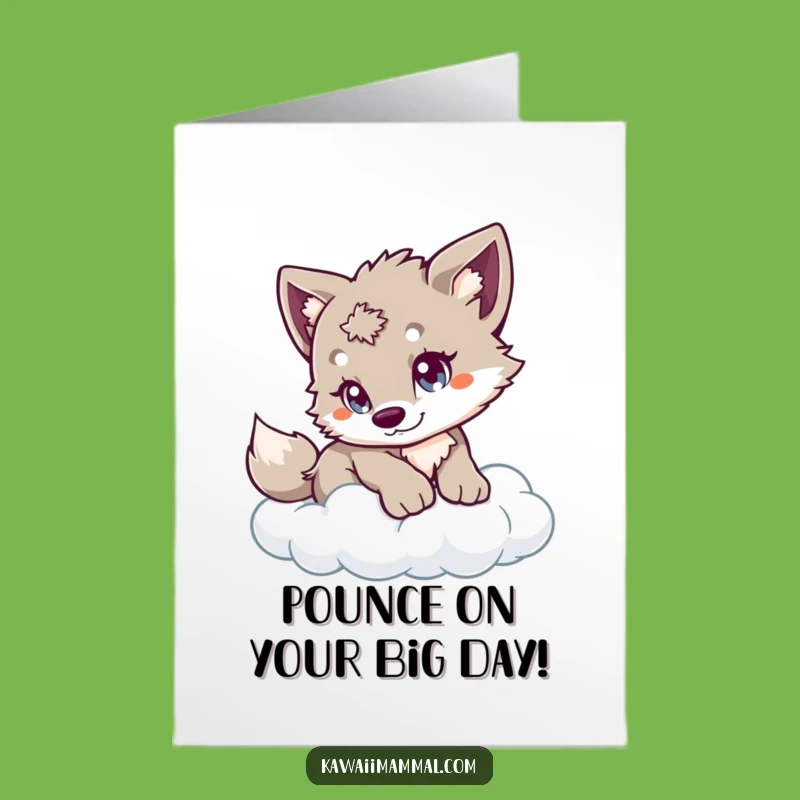 Free Printable Birthday Card: Playful Wolf Cub Cloud Pounce Funny Gift