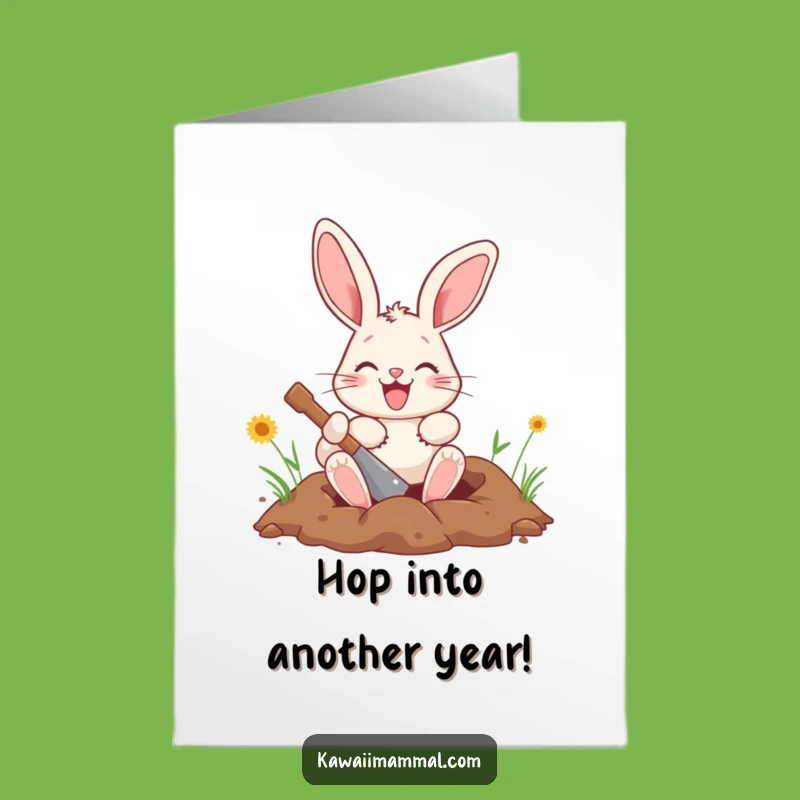 Free Printable Birthday Card: Funny Digging Bunny Celebrating, The Perfect Downloadable Gift!