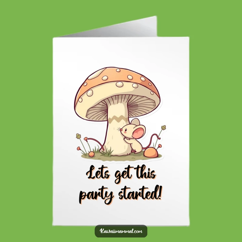 Free Printable Birthday Card: Brave Mouse & Mushroom, Funny Kawaii Downloadable Gift