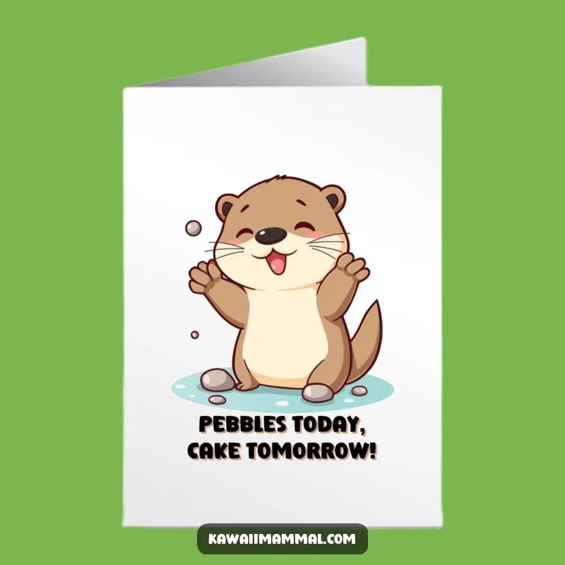 Free Printable Birthday Card: Playful Otter Juggling Pebbles Funny Downloadable Gift