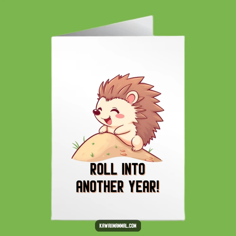 Free Printable Birthday Card: Joyful Hedgehog Rolling Downhill Funny Downloadable Gift