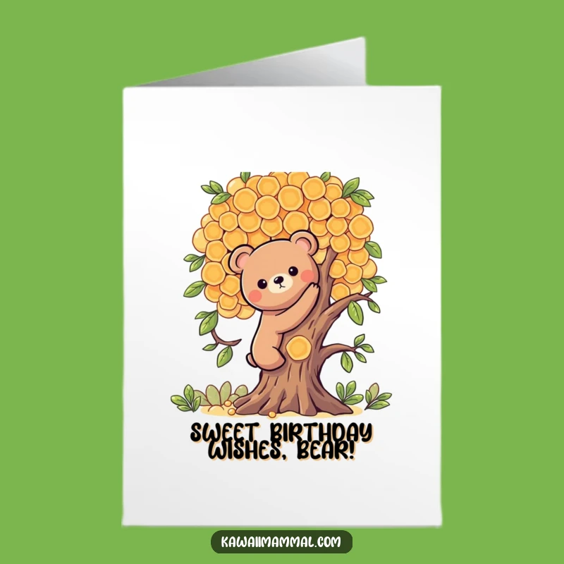 Free Printable Birthday Card: Honeycomb Bear Climbing Funny Downloadable