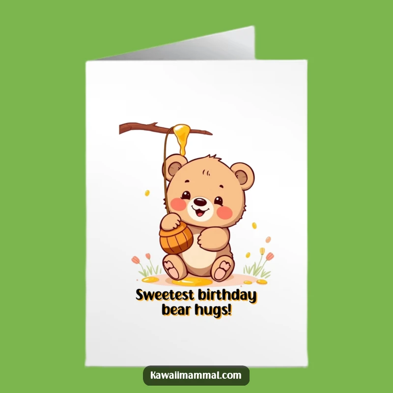 Free Printable Birthday Card: Bear Cub & Honey for a Sweet Downloadable Wish