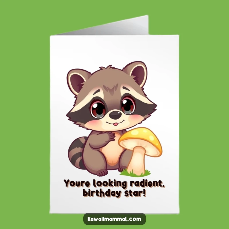 Free Printable Funny Raccoon Mushroom Birthday Card: Quirky DIY Downloadable Gift for Fun