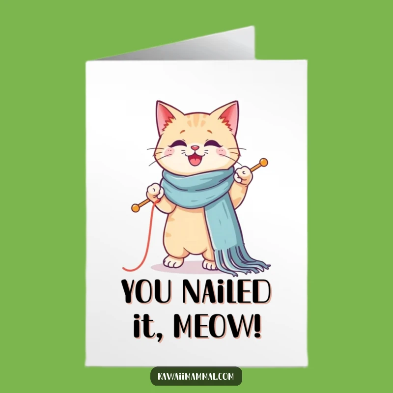 Free Printable Congrats Card: Kawaii Cat Knitting Funny Downloadable Gift