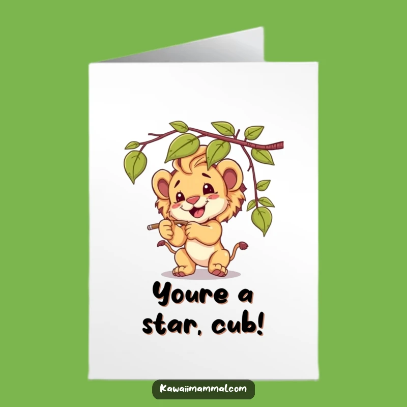 Free Printable Congrats Card: Lion Cub's Playful Win, Funny Downloadable Achievement