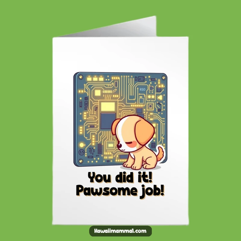 Free Printable Puppy Tech Congratulations Card: Funny Dog & Circuit Board Downloadable Gift
