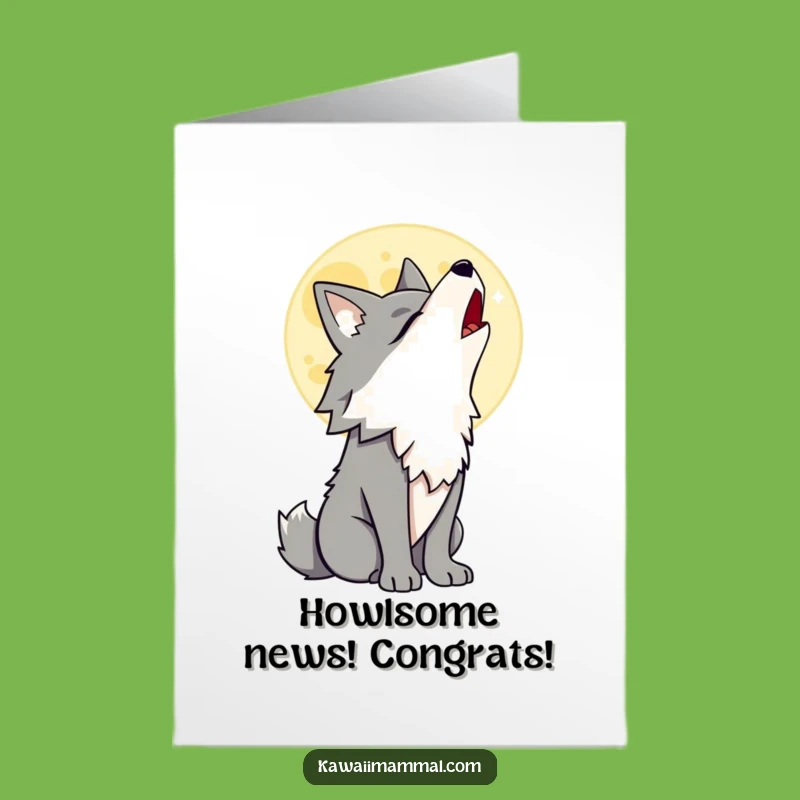 Free Printable Congrats Card: Proud Wolf Howling, Moon, Funny Animal, Downloadable Gift