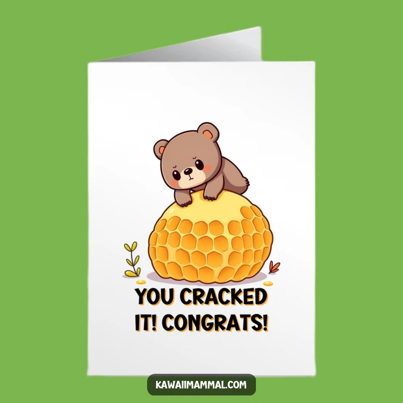 Free Printable Bear Congrats Card: Honeycomb Balancing Act Success, Funny Downloadable Gift