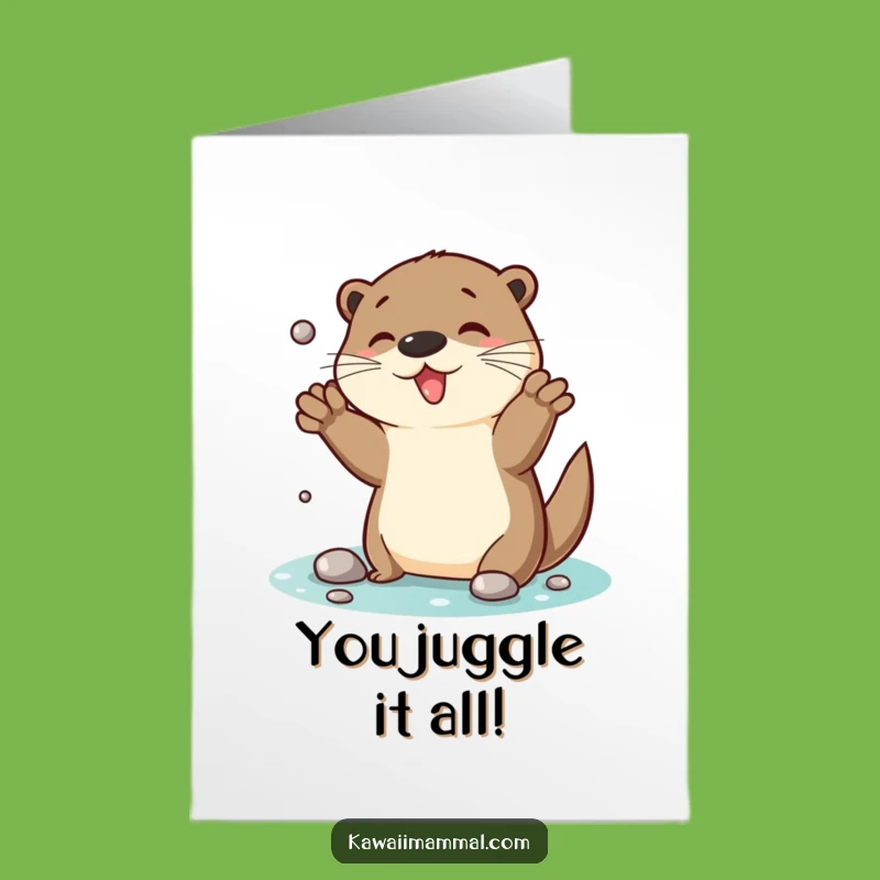 Free Printable Congrats Card: Otter Juggling Pebbles - Funny Downloadable Celebration Gift
