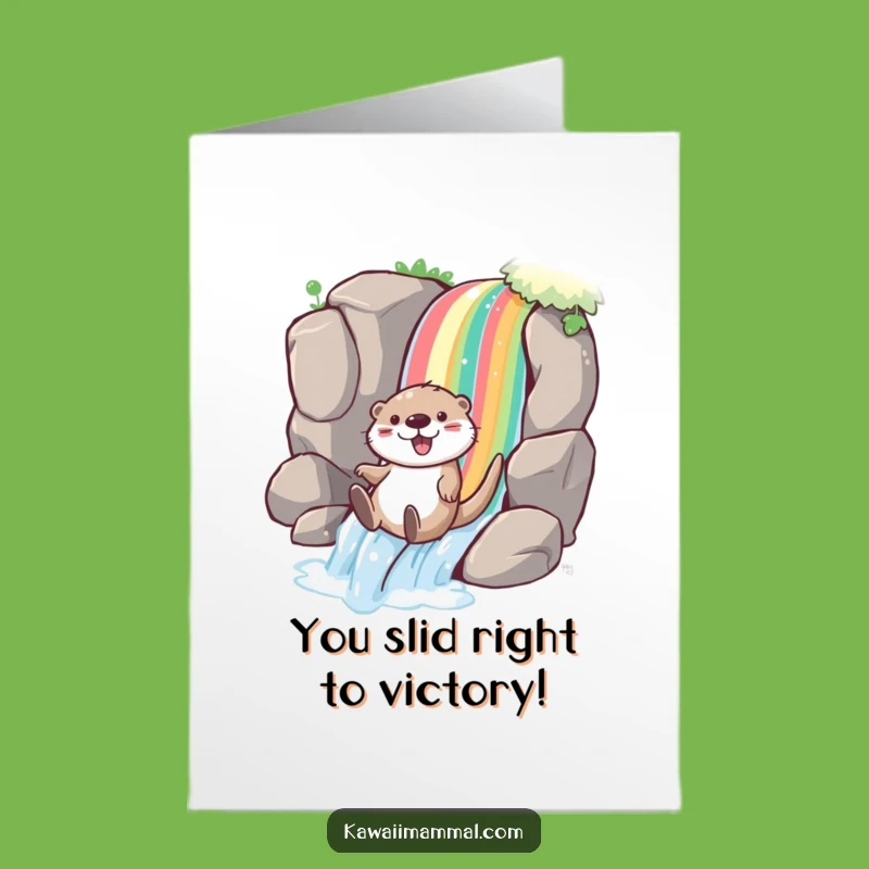 Free Printable Congrats Card: Funny Otter Rainbow Slide, Humorous Downloadable Gift