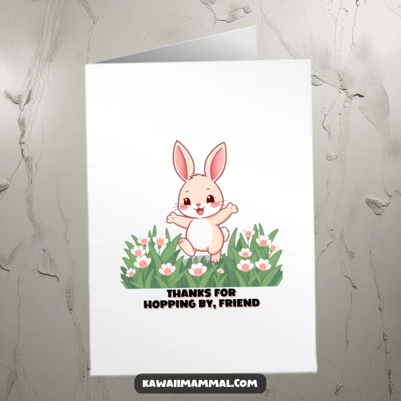 Funny Free Printable Thank You Card: A cute bunny hopping through clovers, conveying thanks with a playful spirit.