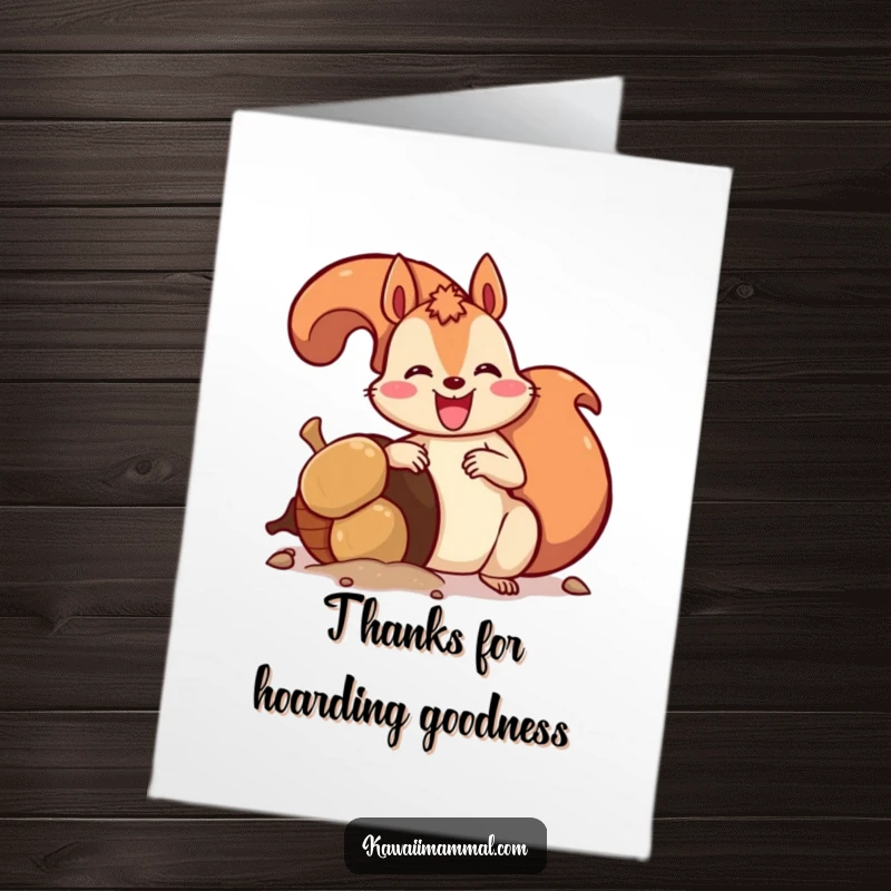 Funny Free Printable Thank You Card: Delighted squirrel enthusiastically burying a huge acorn.