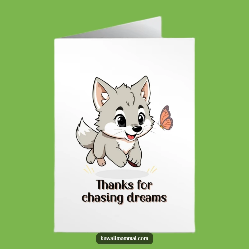 Free Printable Funny Thank You Card: Wolf Puppy Butterfly Thanks Downloadable