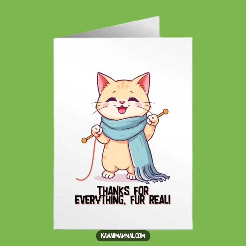 Free Printable Thank You Card: Kawaii Cat Knitting Funny Downloadable