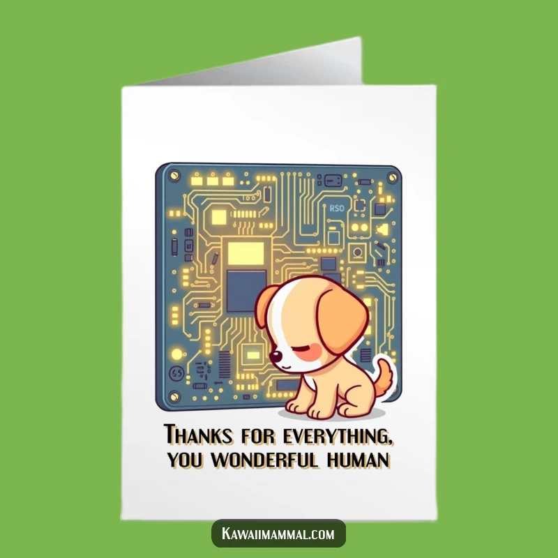 Free Printable Puppy Tech Thank You Card: Funny Dog & Circuit Board Downloadable Gift